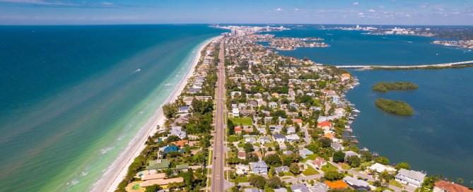 Birds-eye-view of Clearwater, Florida, outside of Tampa, Florida.