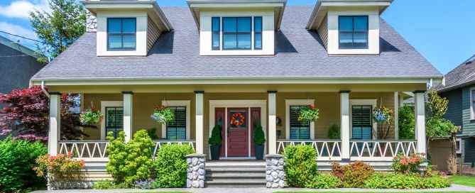 Exterior of home with hanging plants