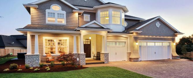 Lit house at twilight